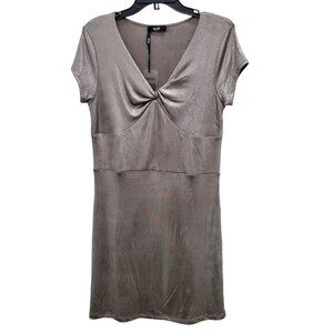 CCDK Copenhagen Silver Metallic‎ Slinky Twist Front V-Neck Sheath Dress NWT Sz L